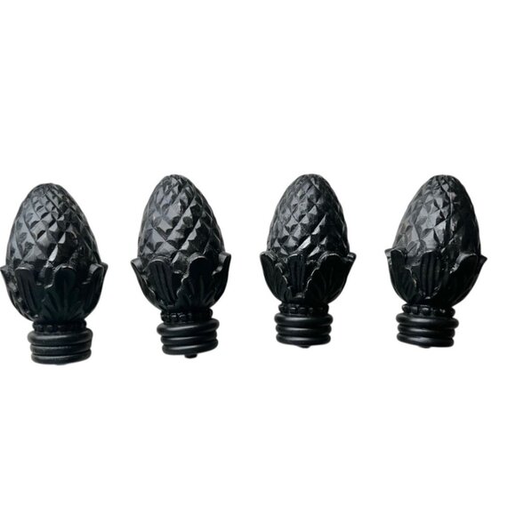 Unknown Other - Set Of 4 Black Artichoke Finials For Bed Or Curtain Rods 5.5x3 3/8” D Classical